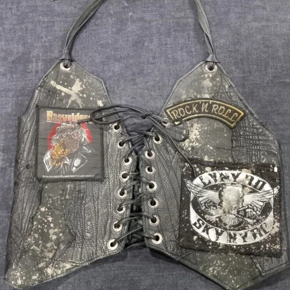 Custom rock n roll lynrd skynyrd Patches Leather Halter Vest Xsmall Small